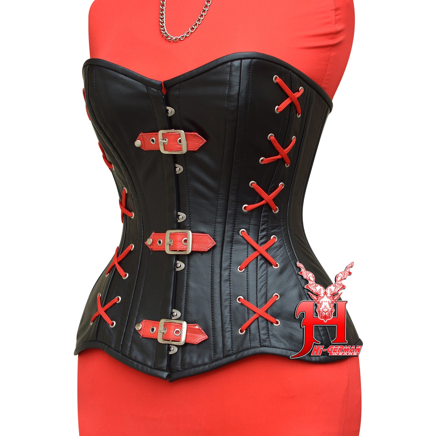 Women's Vollbrust Corsage Schwarz Leder Korsett Gothic Overbust Black Leather Corsets