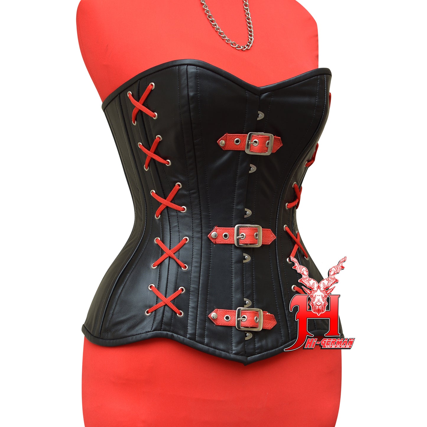 Women's Vollbrust Corsage Schwarz Leder Korsett Gothic Overbust Black Leather Corsets