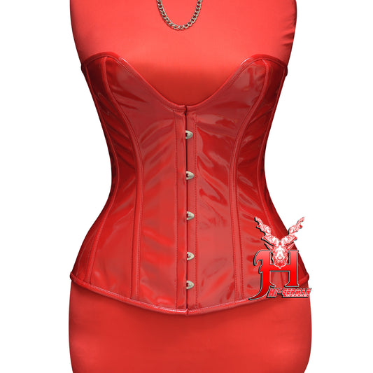 Women's Overbust Red PVC Steel Boned Corset Top Body shaper Waist Trainer