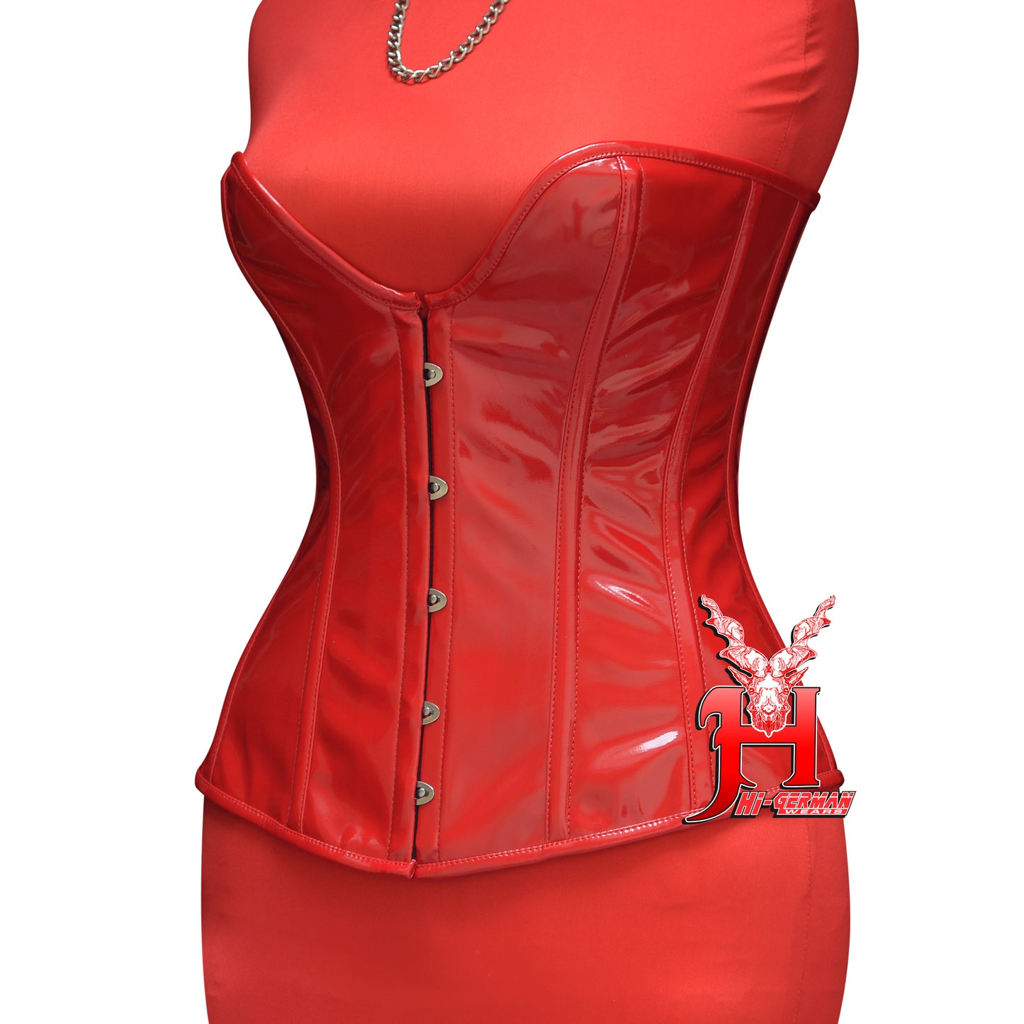 Women's Overbust Red PVC Steel Boned Corset Top Body shaper Waist Trainer