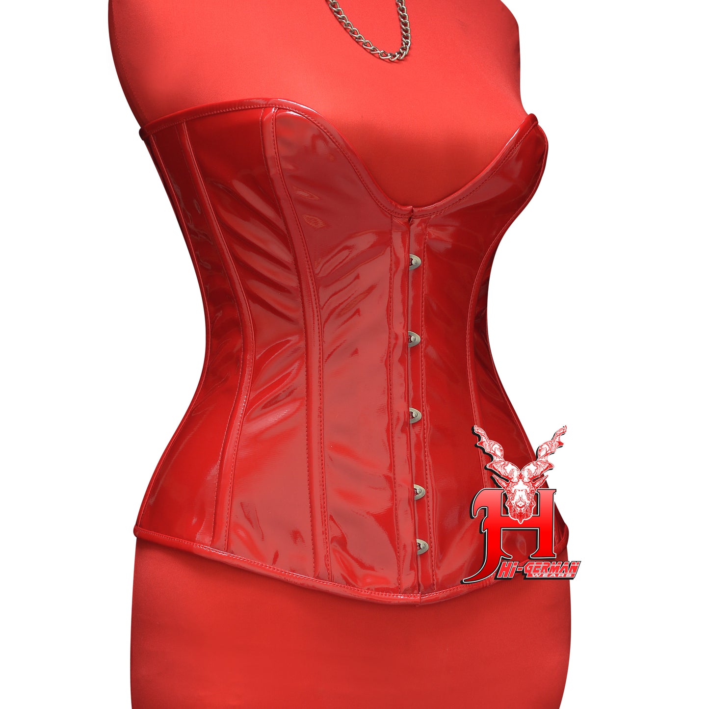 Women's Overbust Red PVC Steel Boned Corset Top Body shaper Waist Trainer