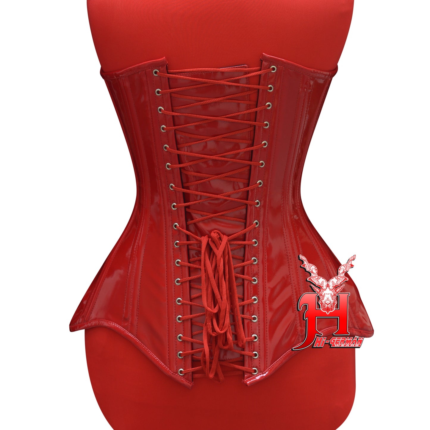 Women’s Overbust Red PVC Corset – Long Torso – Steel Boned | Overbust Korsett Rot Lang Torso