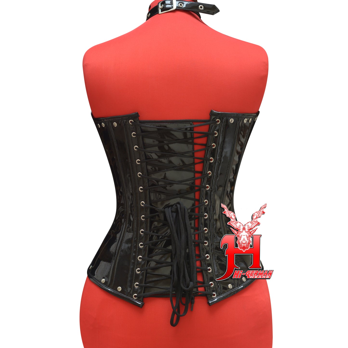 Women’s Black PVC Underbust Corset – Gothic Steampunk Waist Trainer with Shoulder Straps | Unterbrust Korsett Schwarz Steampunk