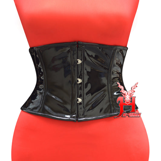 Women’s Underbust Black PVC Corset – Steel Boned – Short Torso | Unterbrust Korsett Schwarz Kurz Torso