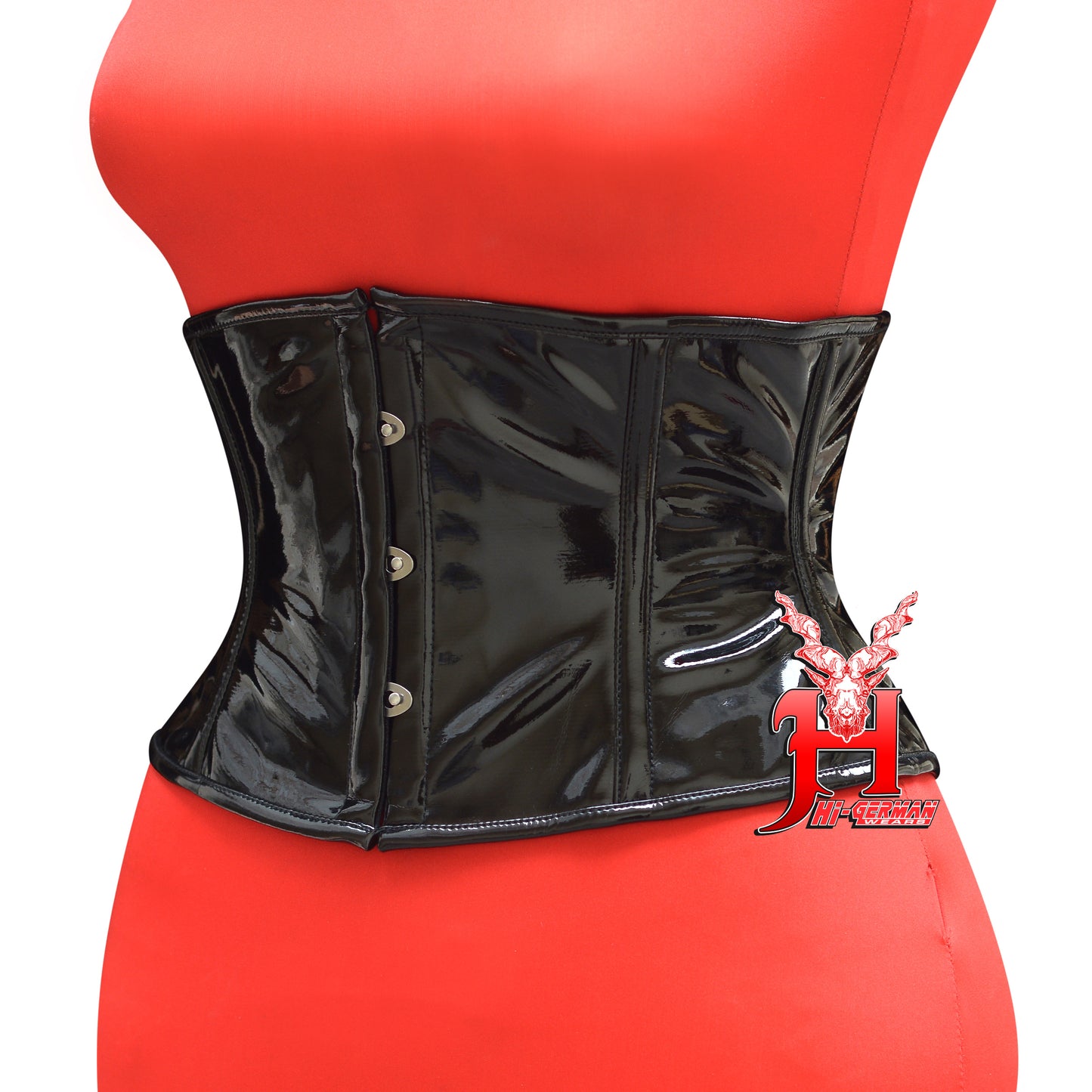 Women’s Underbust Black PVC Corset – Steel Boned – Short Torso | Unterbrust Korsett Schwarz Kurz Torso