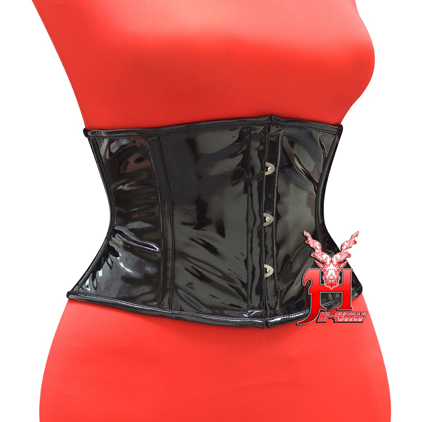 Women’s Underbust Black PVC Corset – Steel Boned – Short Torso | Unterbrust Korsett Schwarz Kurz Torso