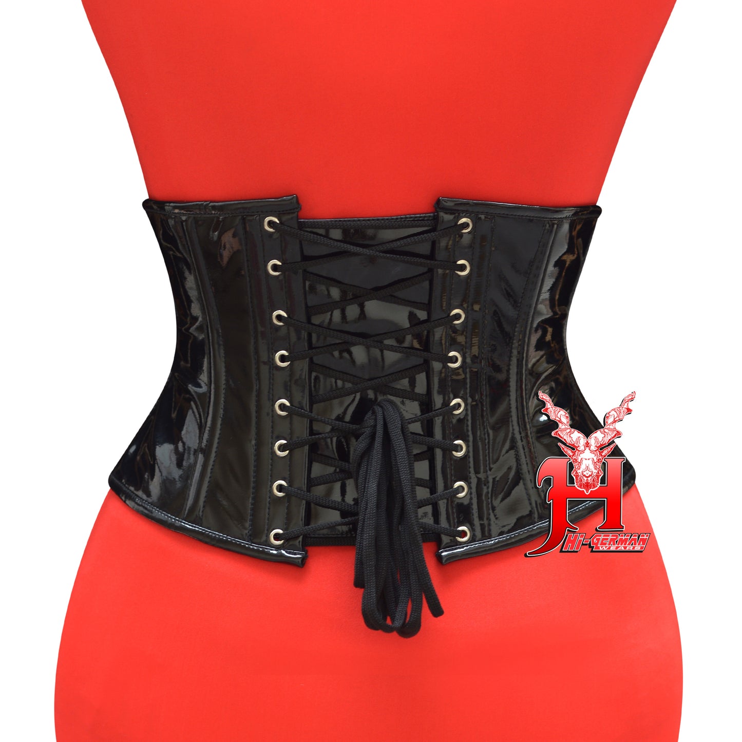 Women’s Underbust Black PVC Corset – Steel Boned – Short Torso | Unterbrust Korsett Schwarz Kurz Torso