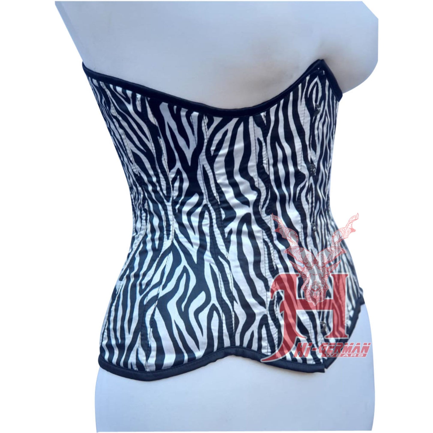 Handmade Women's Underbust Zebra Print Satin Steel Boned Fashion wear Corset Steel Boned Truly Waist Trainer Corsets Hi-133