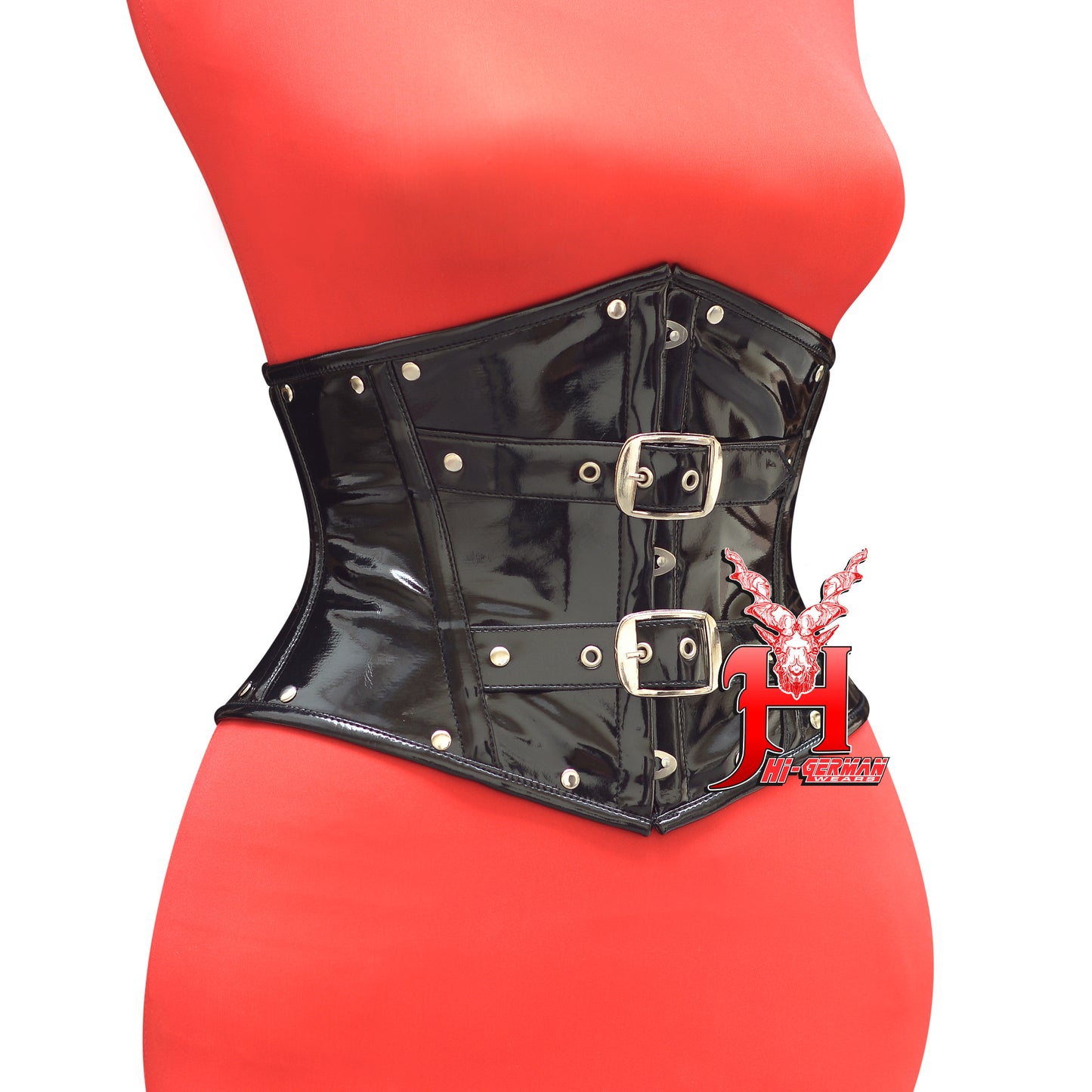 Women’s Black PVC Underbust Corset – Gothic Steampunk Waist Trainer | Unterbrust Korsett Schwarz Steampunk