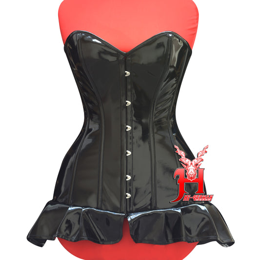 Women’s Black PVC Overbust Corset – Steel Boned – Gothic Frock Waist Trainer | Overbust Korsett Schwarz Gothic
