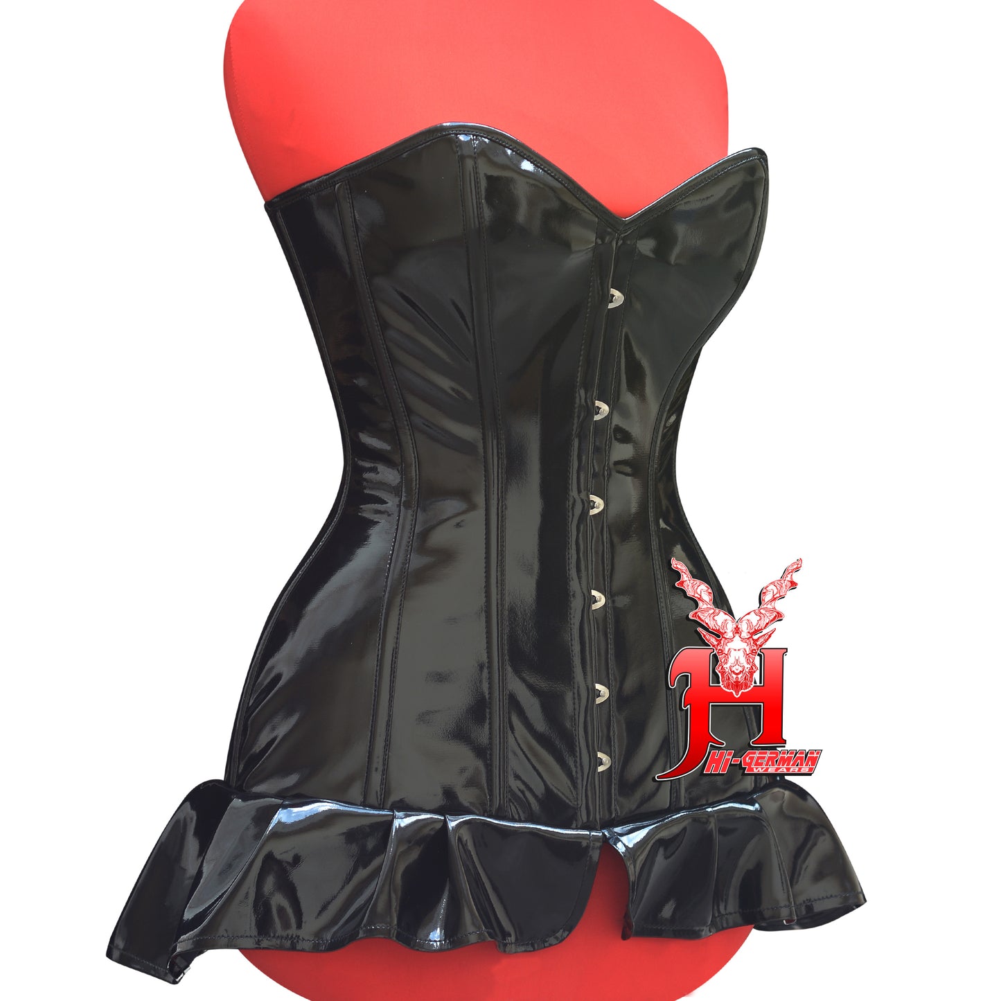 Women’s Black PVC Overbust Corset – Steel Boned – Gothic Frock Waist Trainer | Overbust Korsett Schwarz Gothic