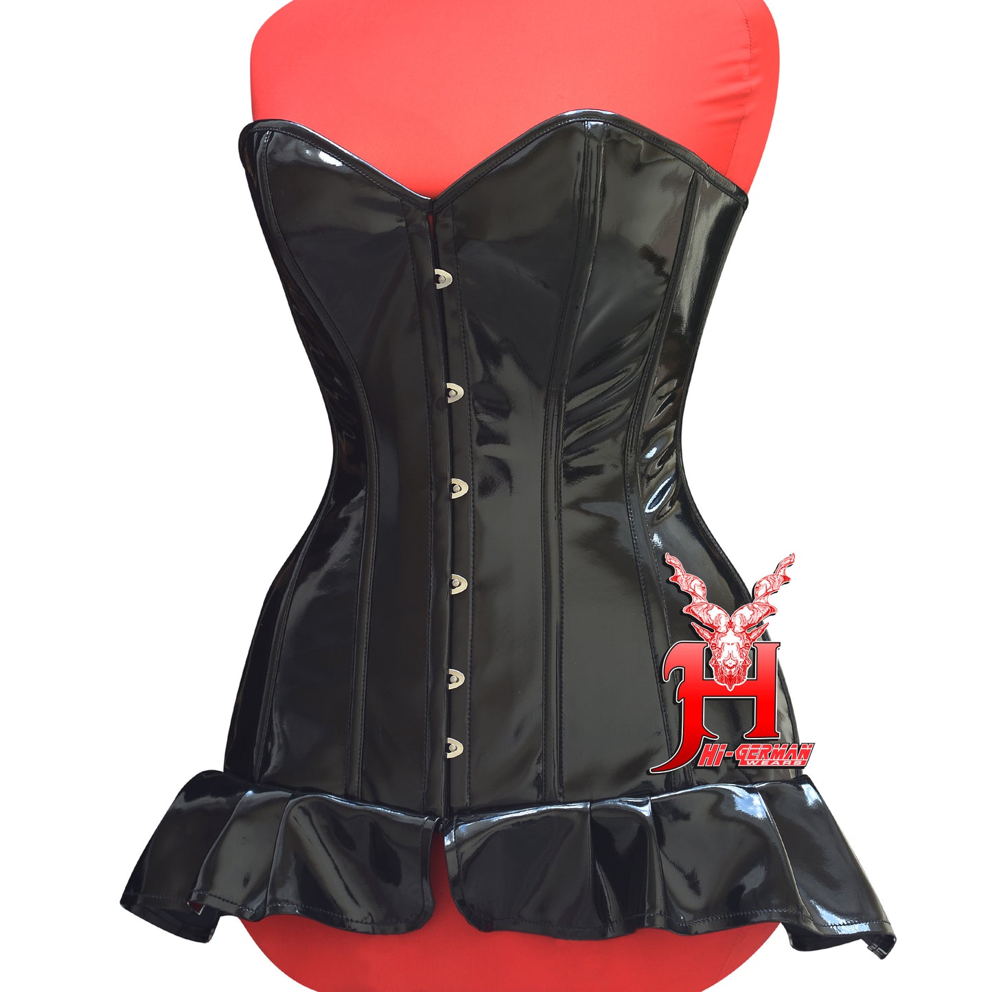 Women’s Black PVC Overbust Corset – Steel Boned – Gothic Frock Waist Trainer | Overbust Korsett Schwarz Gothic