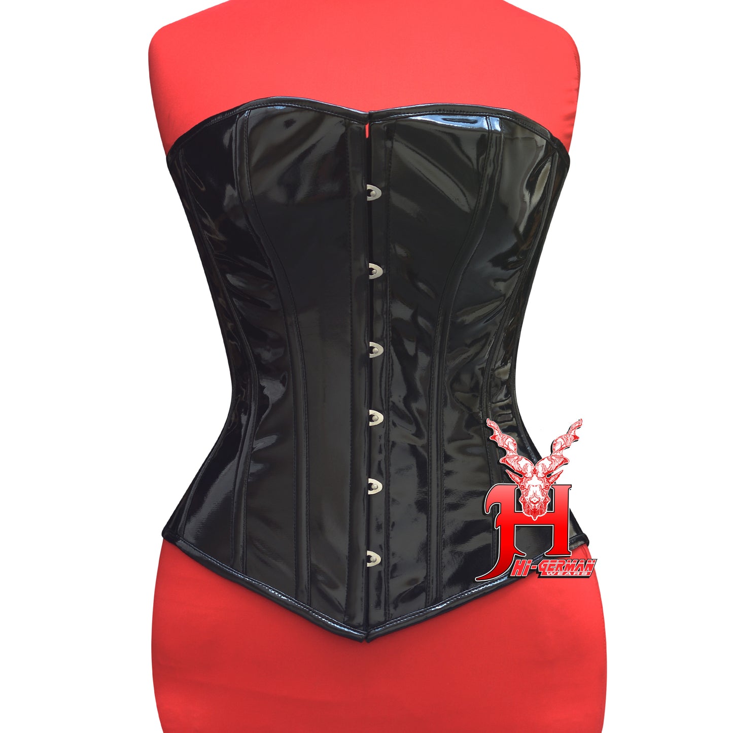 Women’s Overbust Black PVC Corset – Steel Boned – Gothic Waist Training | Overbust Korsett Schwarz