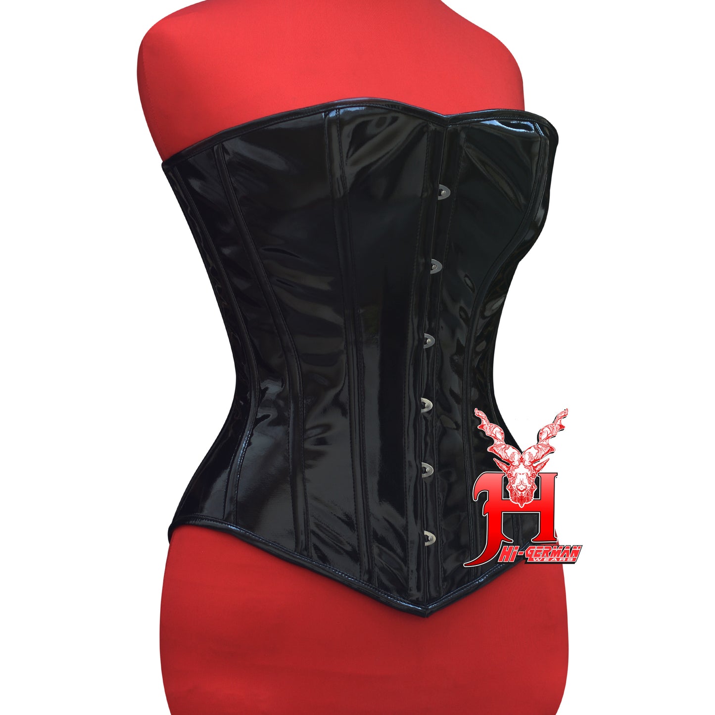 Women’s Overbust Black PVC Corset – Steel Boned – Gothic Waist Training | Overbust Korsett Schwarz