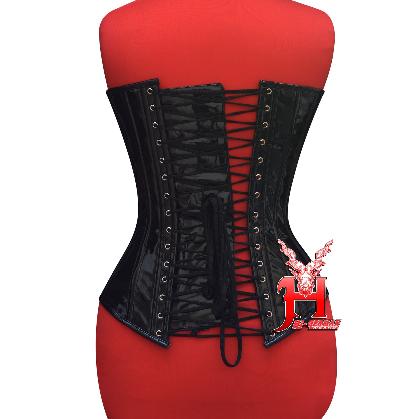 Women’s Overbust Black PVC Corset – Steel Boned – Gothic Waist Training | Overbust Korsett Schwarz