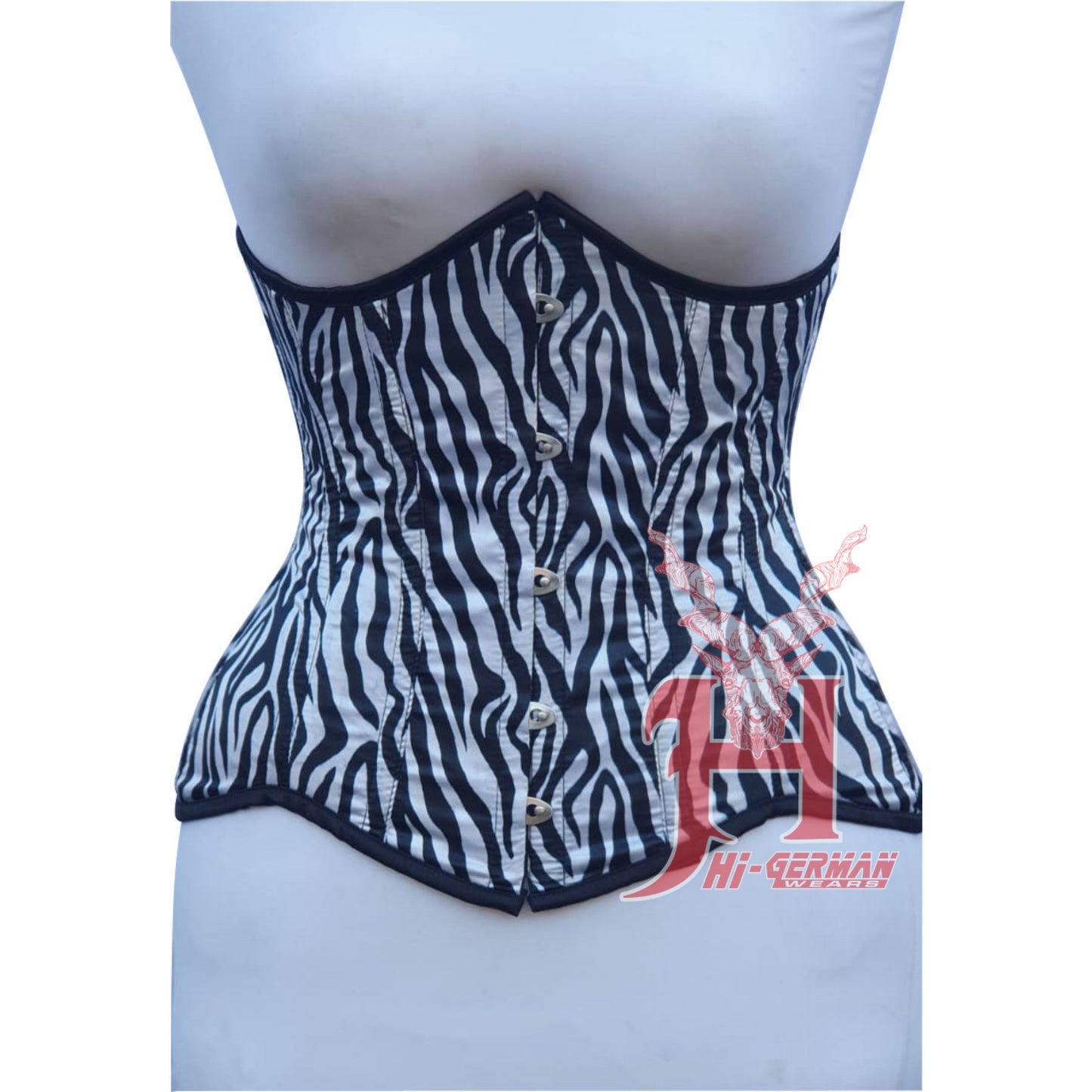 Handmade Women's Underbust Zebra Print Satin Steel Boned Fashion wear Corset Steel Boned Truly Waist Trainer Corsets Hi-133