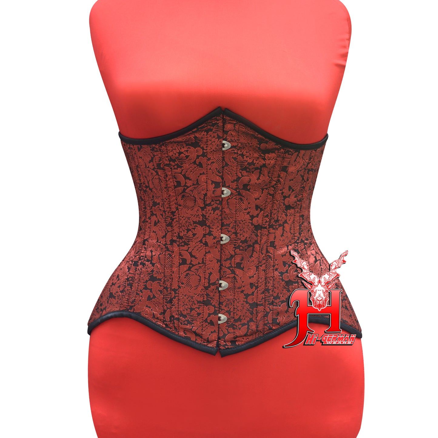 Underbust Red Brocade Corset for Women – Double Steel Boned Gothic Waist Trainer, Curvy Shape / Unterbrust Korsett Damen