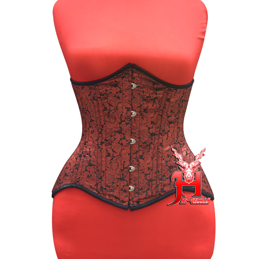 Underbust Red Brocade Corset for Women – Double Steel Boned Gothic Waist Trainer, Curvy Shape / Unterbrust Korsett Damen
