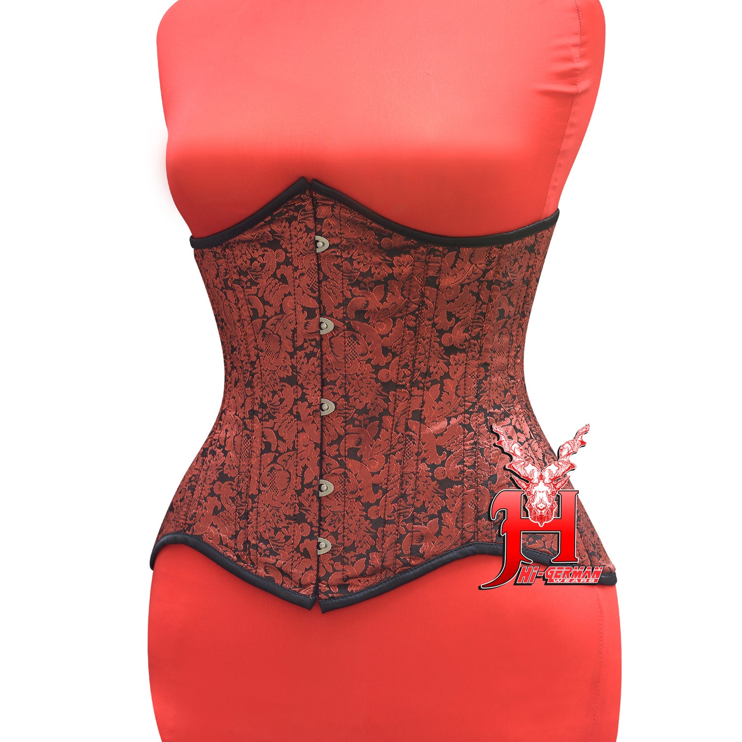 Underbust Red Brocade Corset for Women – Double Steel Boned Gothic Waist Trainer, Curvy Shape / Unterbrust Korsett Damen