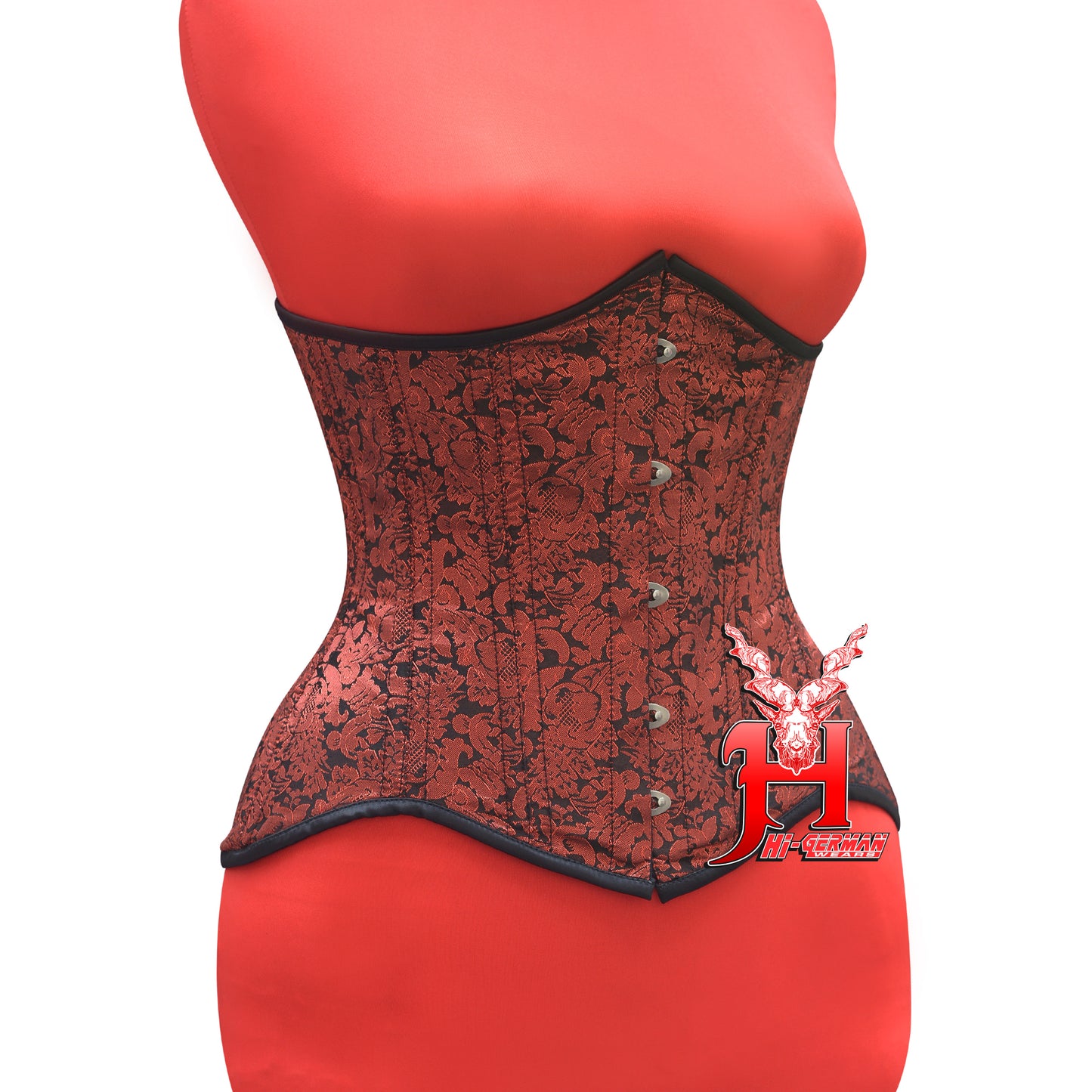 Underbust Red Brocade Corset for Women – Double Steel Boned Gothic Waist Trainer, Curvy Shape / Unterbrust Korsett Damen
