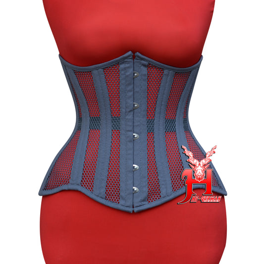 Underbust Gray Cotton Mesh Corset for Women – Double Steel Boned Gothic Waist Trainer / Unterbrust Korsett Damen