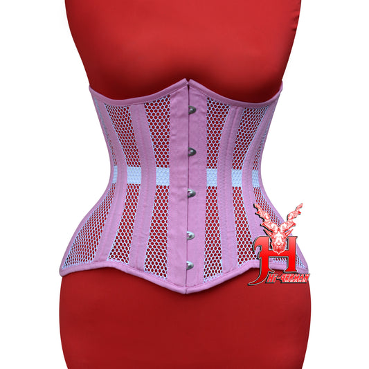 Underbust Baby Pink Mesh Corset for Women – Double Steel Boned Gothic Waist Trainer / Unterbrust Korsett Damen