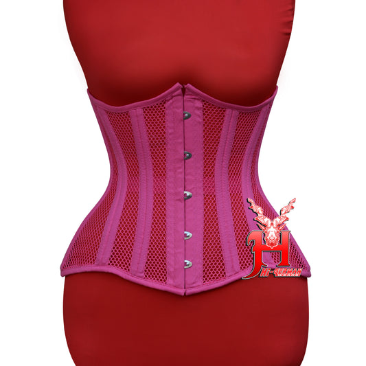 Underbust Hot Pink Cotton Mesh Corset for Women – Steel Boned Gothic Waist Trainer / Unterbrust Korsett Damen