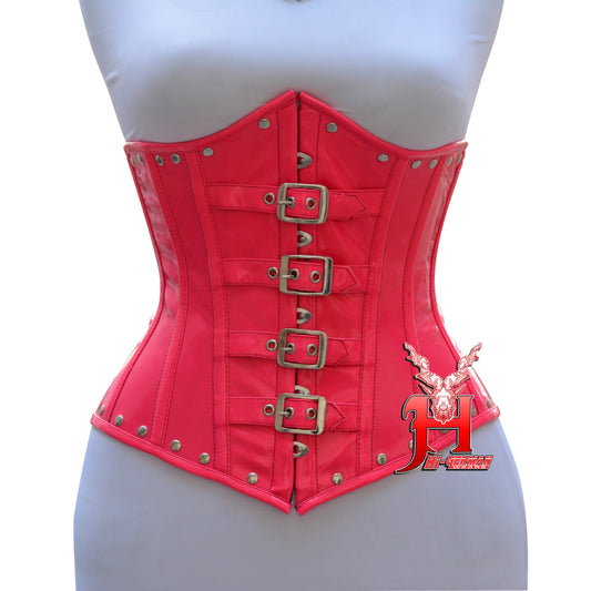 Women’s Underbust Pink PVC Steel Boned Corset with Front Buckles | Unterbrust Korsett Rosa
