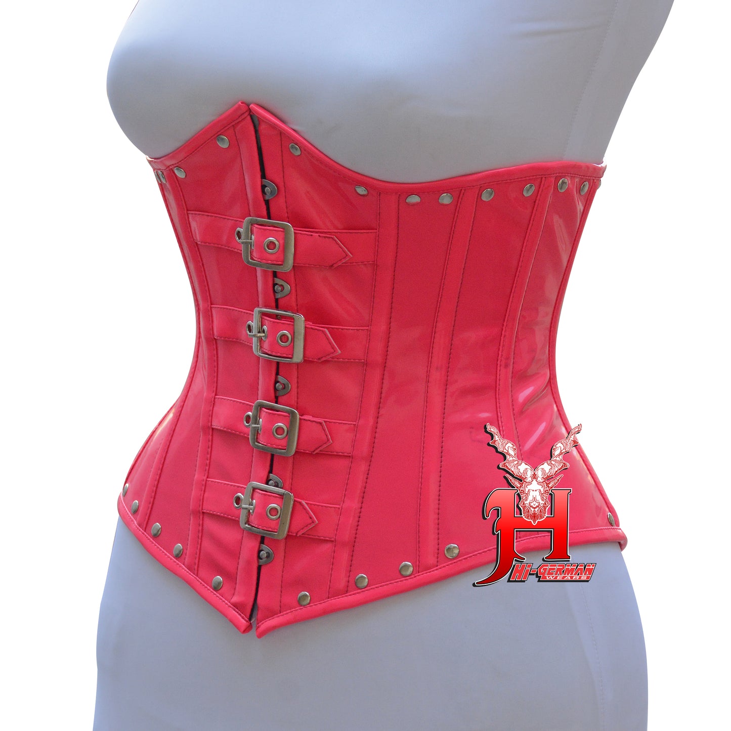 Women’s Underbust Pink PVC Steel Boned Corset with Front Buckles | Unterbrust Korsett Rosa