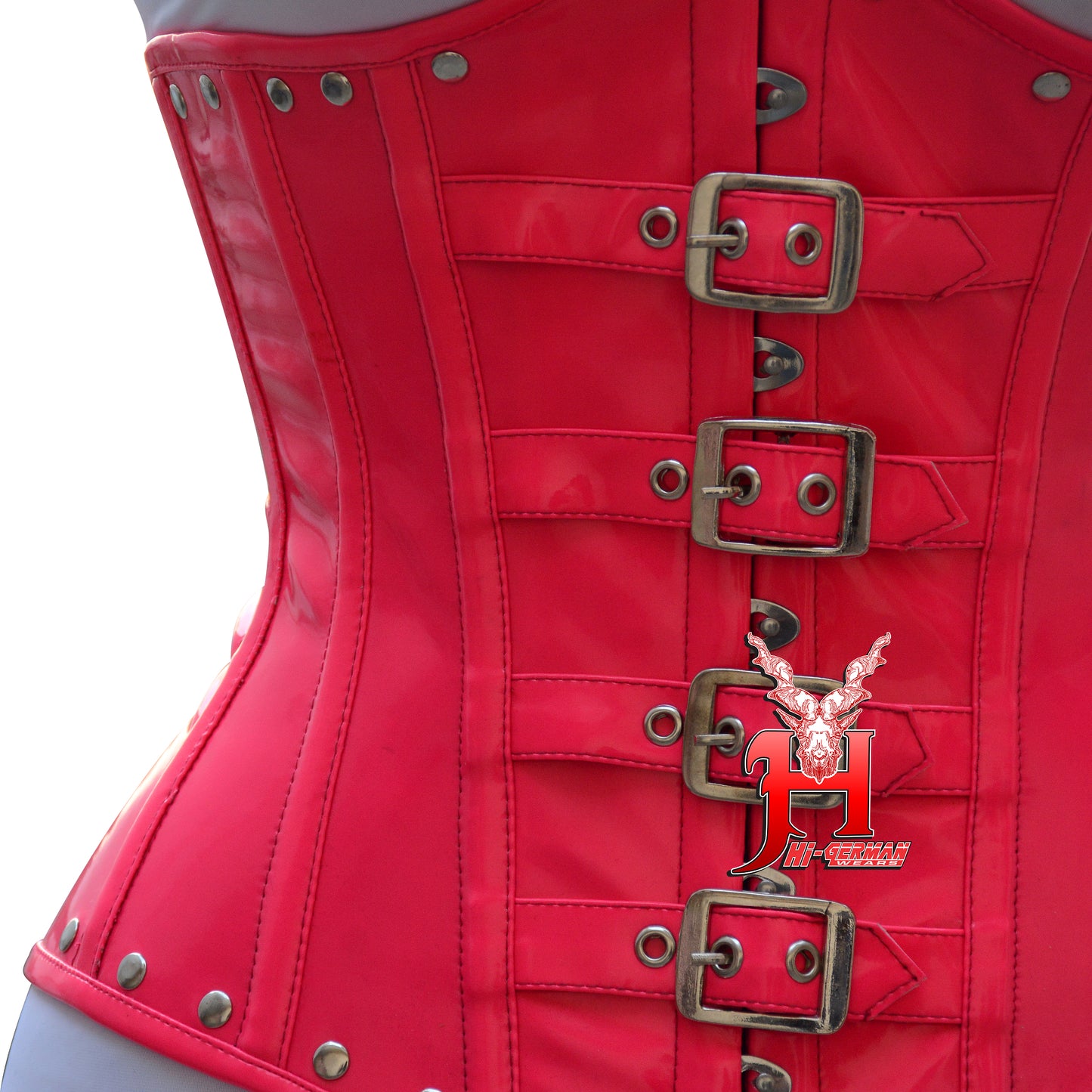 Women’s Underbust Pink PVC Steel Boned Corset with Front Buckles | Unterbrust Korsett Rosa
