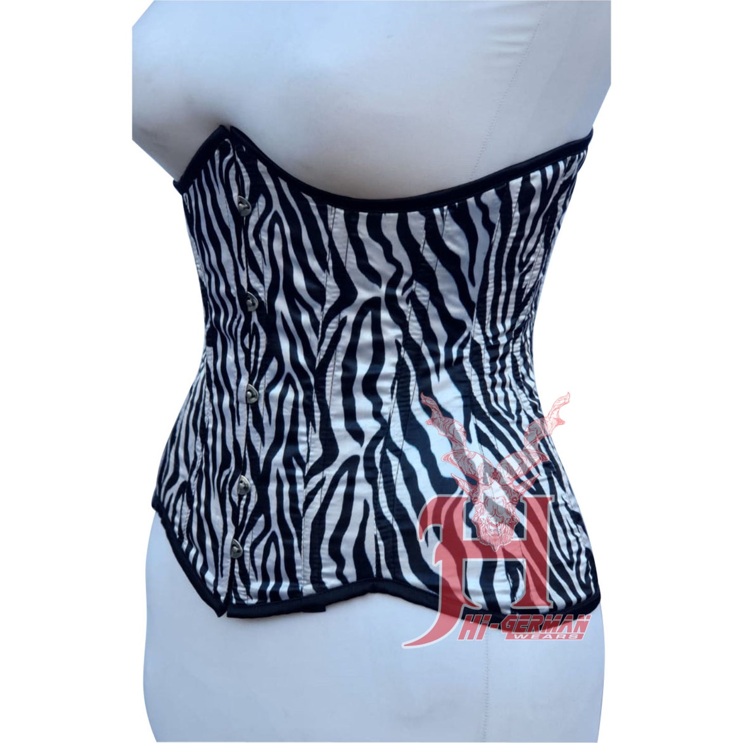 Handmade Women's Underbust Zebra Print Satin Steel Boned Fashion wear Corset Steel Boned Truly Waist Trainer Corsets Hi-133