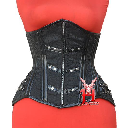 Steel Boned Underbust Brocade Korsett Damen – Steampunk Hourglass Body Shaper Front Zip