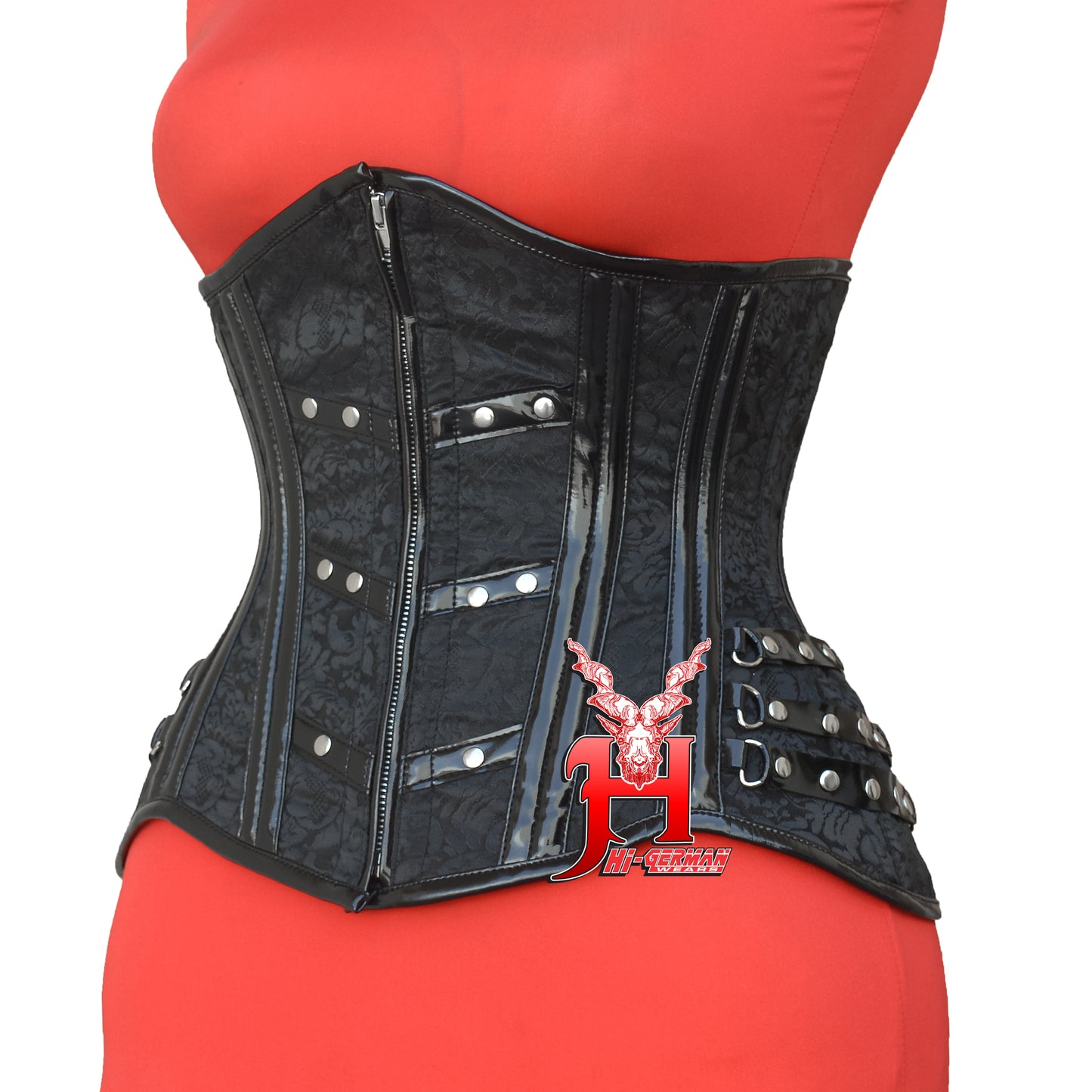 Steel Boned Underbust Brocade Korsett Damen – Steampunk Hourglass Body Shaper Front Zip