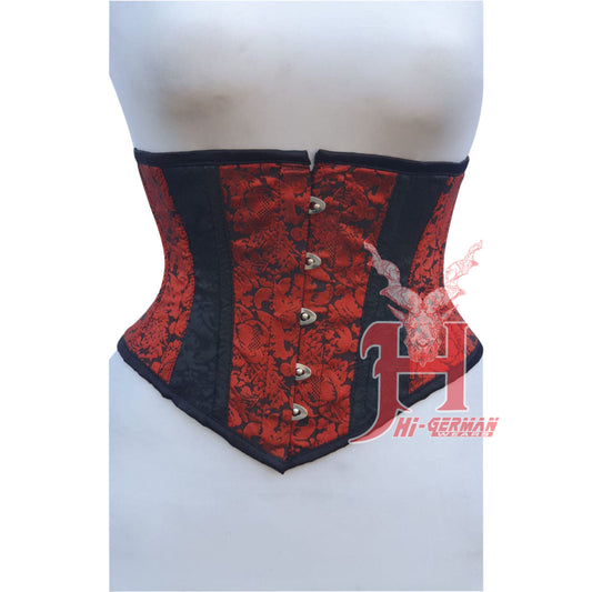 Women Underbust red Brocade Steel Boned Fashion wear Corset Steel Boned Truly Waist Trainer Corsets Hi-134