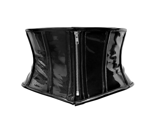 Womens Underbust Black PVC Steel Boned Body Waist Shaper with Strong Zip Closuer taillenkorsett