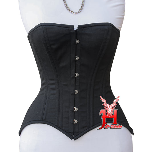 Women’s Overbust Black Cotton Corset Double Steel Boned Waist Trainer / Überbrust Korsett Damen