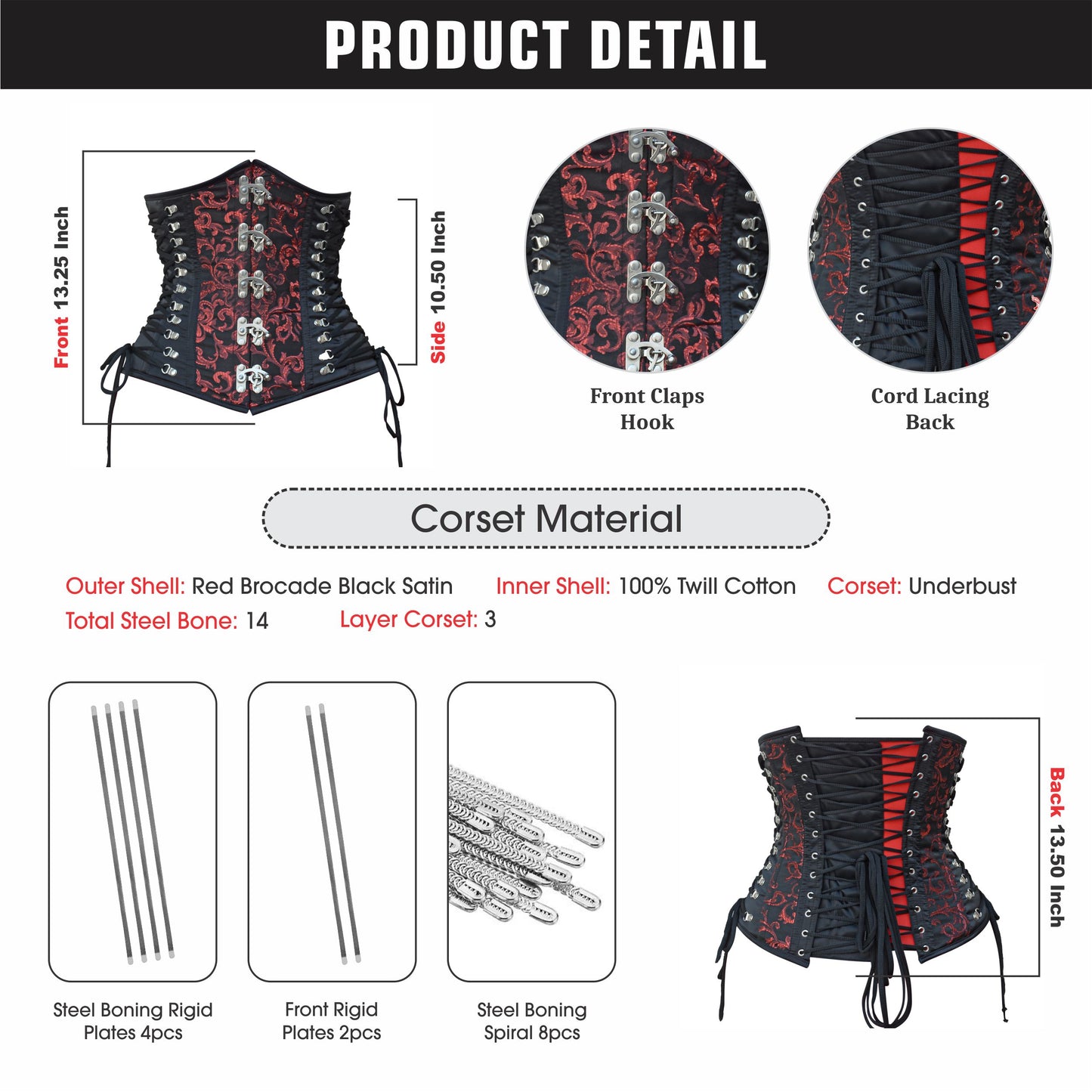 Women's Steel Boned Underbust Brocade Steampunk Body Shaper Hourglass Corset