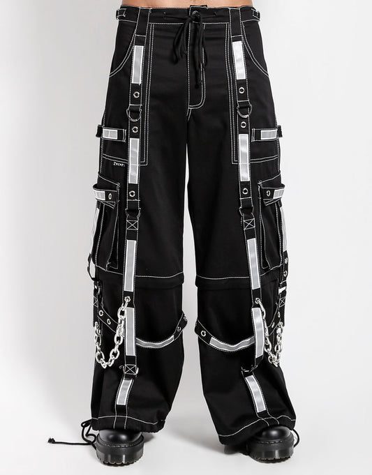 Men's Gothic Threads Reflective Pant Black Punk Buckle Zips Chain Strap Trousers