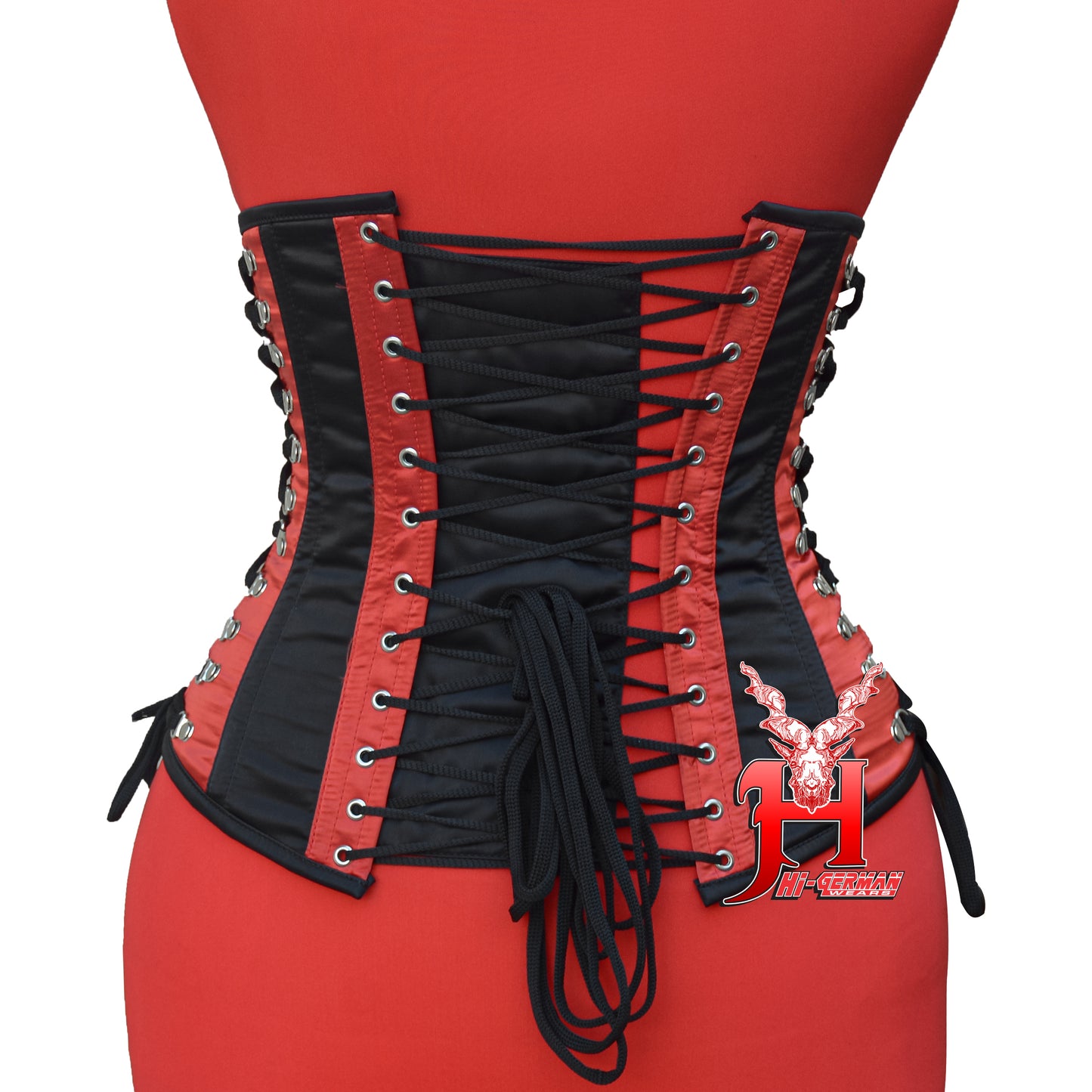 Women’s Underbust Black & Red Satin Corset – Stahl Unterbrust Korsett Seitenschnürung Waist Trainer