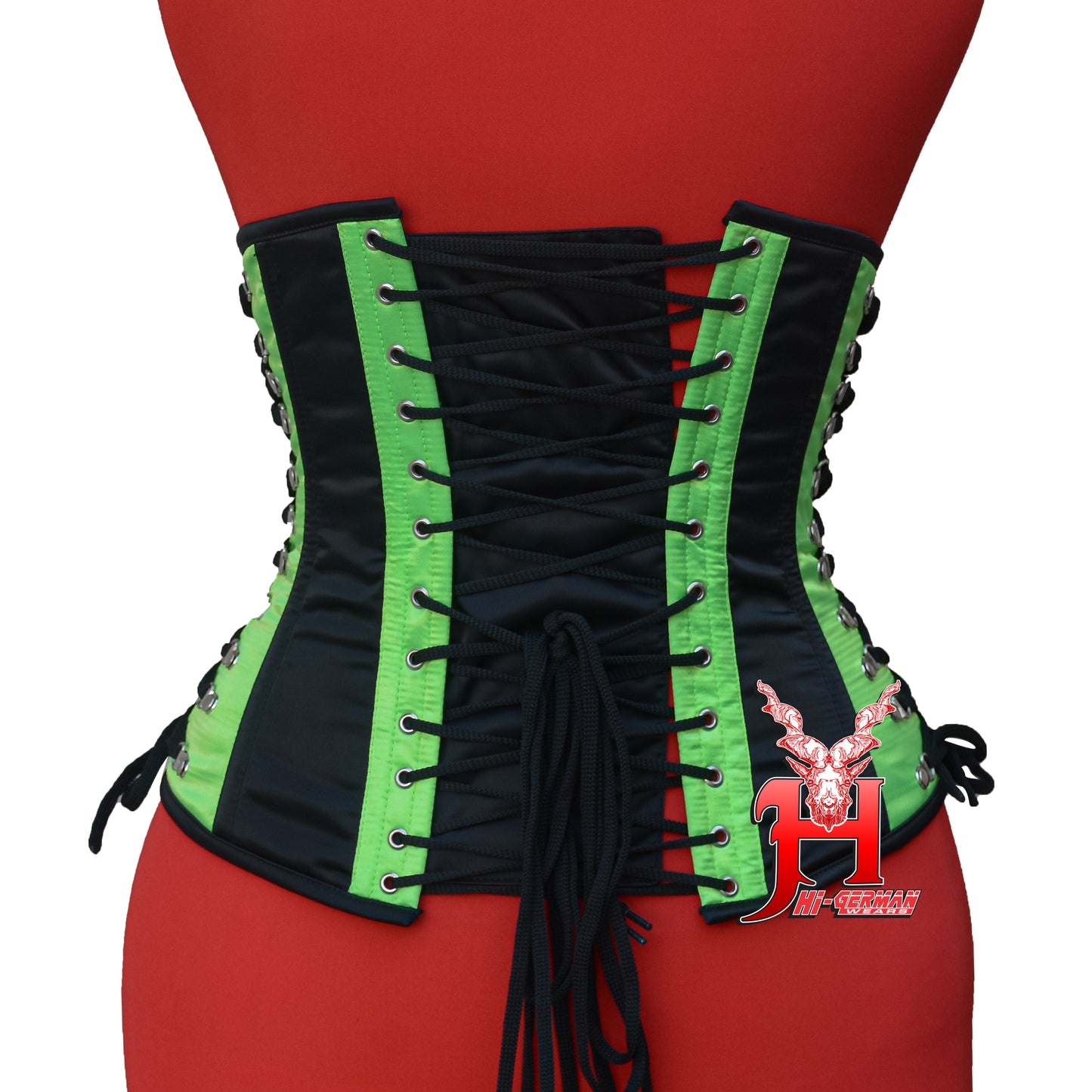 Women’s Underbust Black & Green Satin Corset – Stahl Unterbrust Korsett Seitenschnürung Waist Trainer