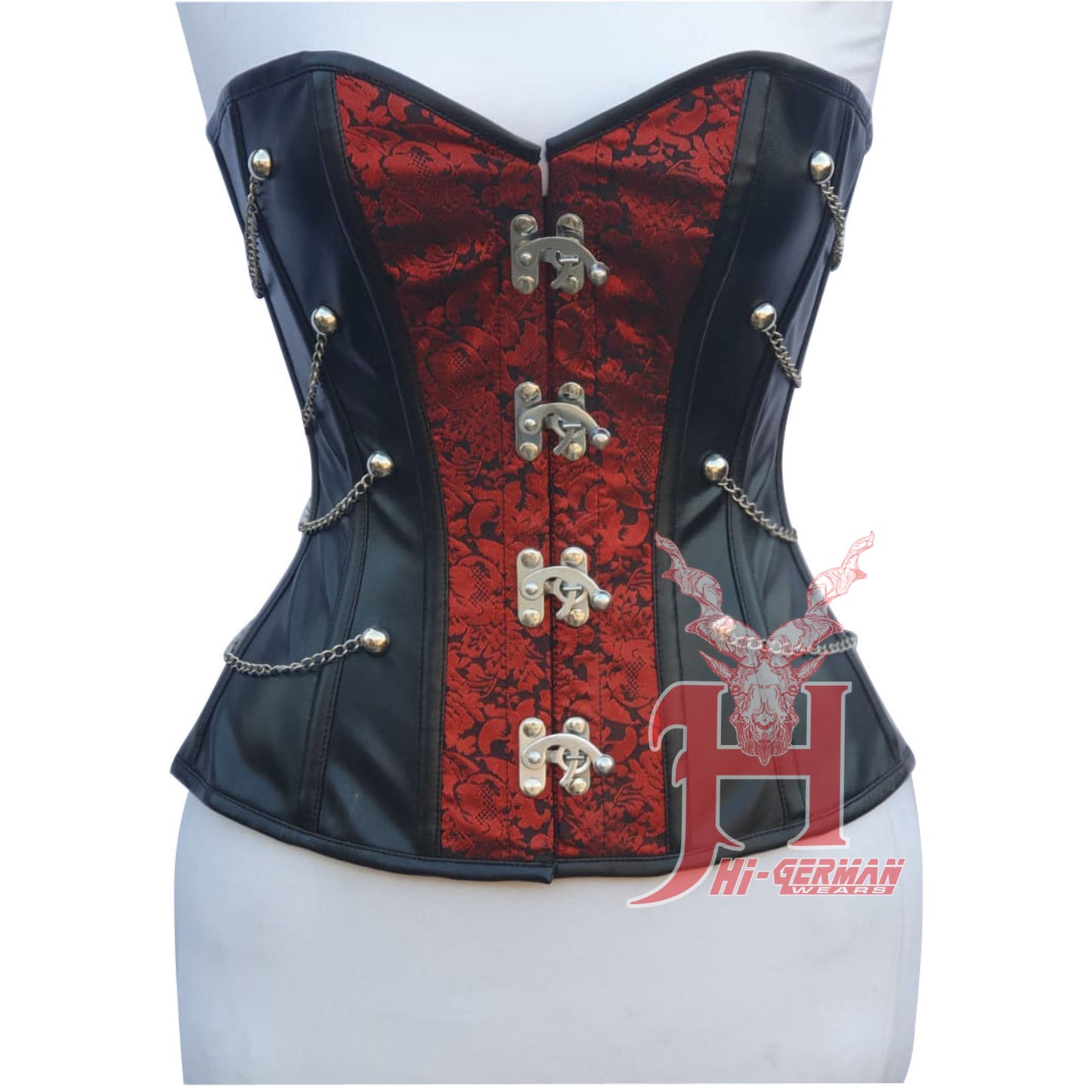 Women overbust red Brocade faux leather Steel Boned Fashion wear Corset Steel Boned Truly Waist Trainer Corsets Hi-135