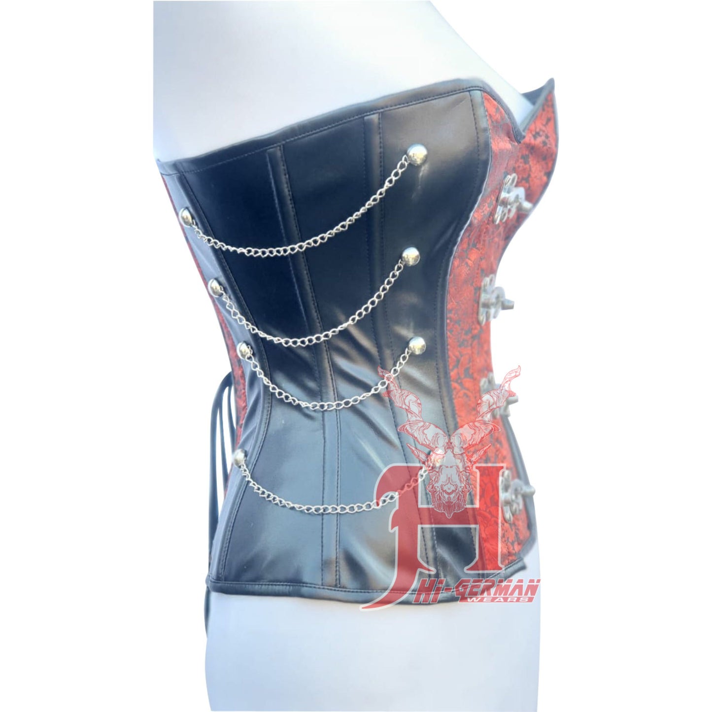 Women overbust red Brocade faux leather Steel Boned Fashion wear Corset Steel Boned Truly Waist Trainer Corsets Hi-135