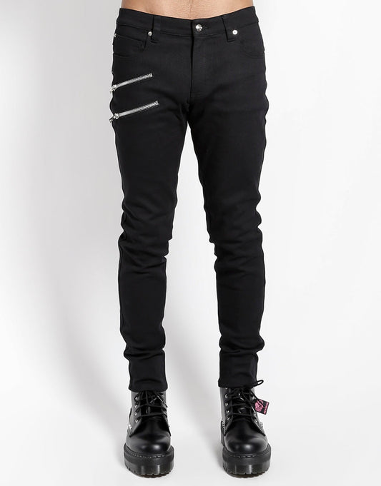 Gothic Biker Jeans – Slim Fit, Doppelreißverschlüsse, Stretch, Unisex