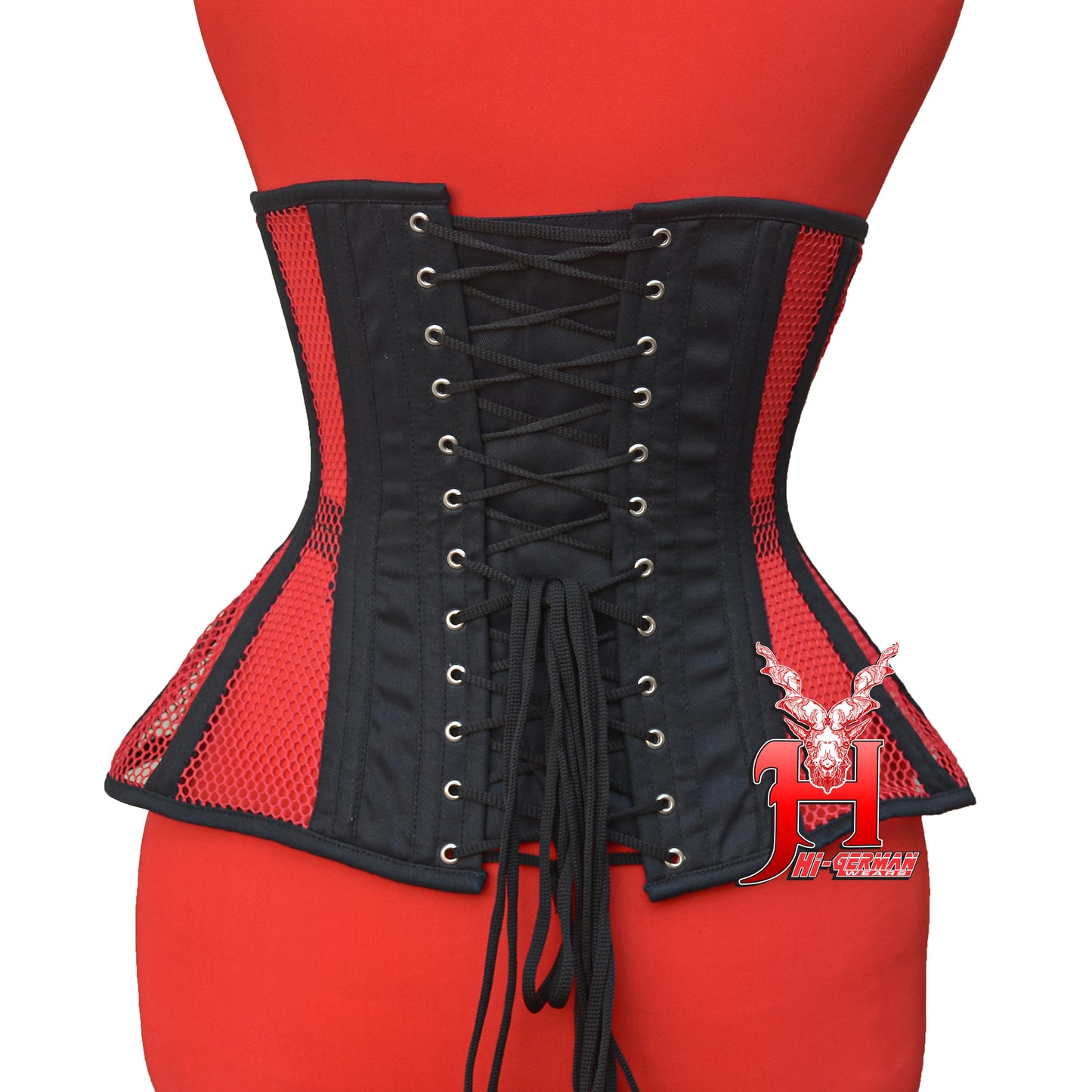 Women’s Underbust Black Cotton Side-Res Mesh Steel Boned Corset Unterbrust Korsett Damen