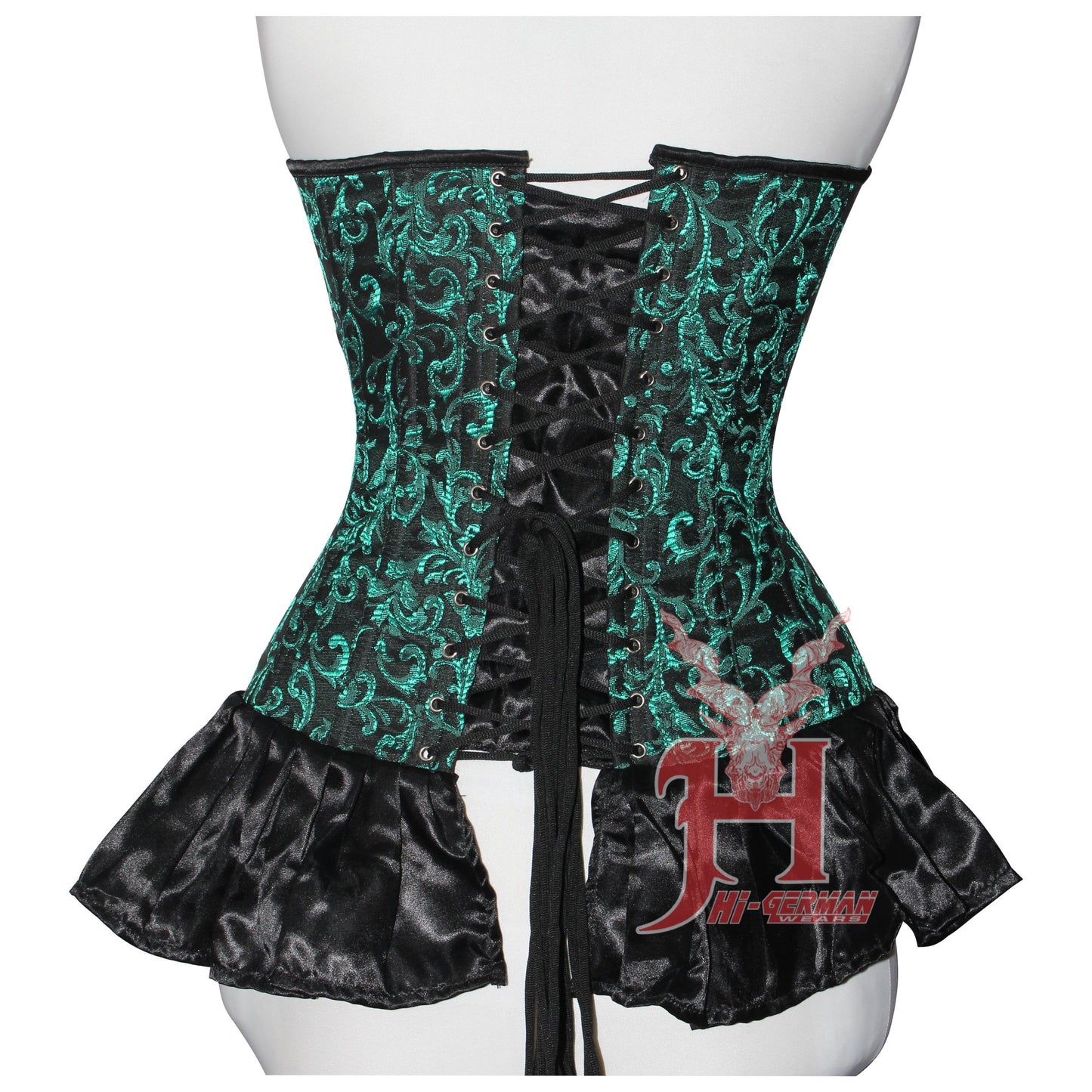 Handmade Women Green Brocade Black Satin Overbust corset Steel Boned Waist Training Brocade Corsets Hi-06 Corset Top