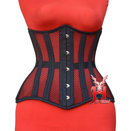 Women’s Underbust Black Cotton Mesh Double Steel Boned Corset Unterbrust Korsett Damen