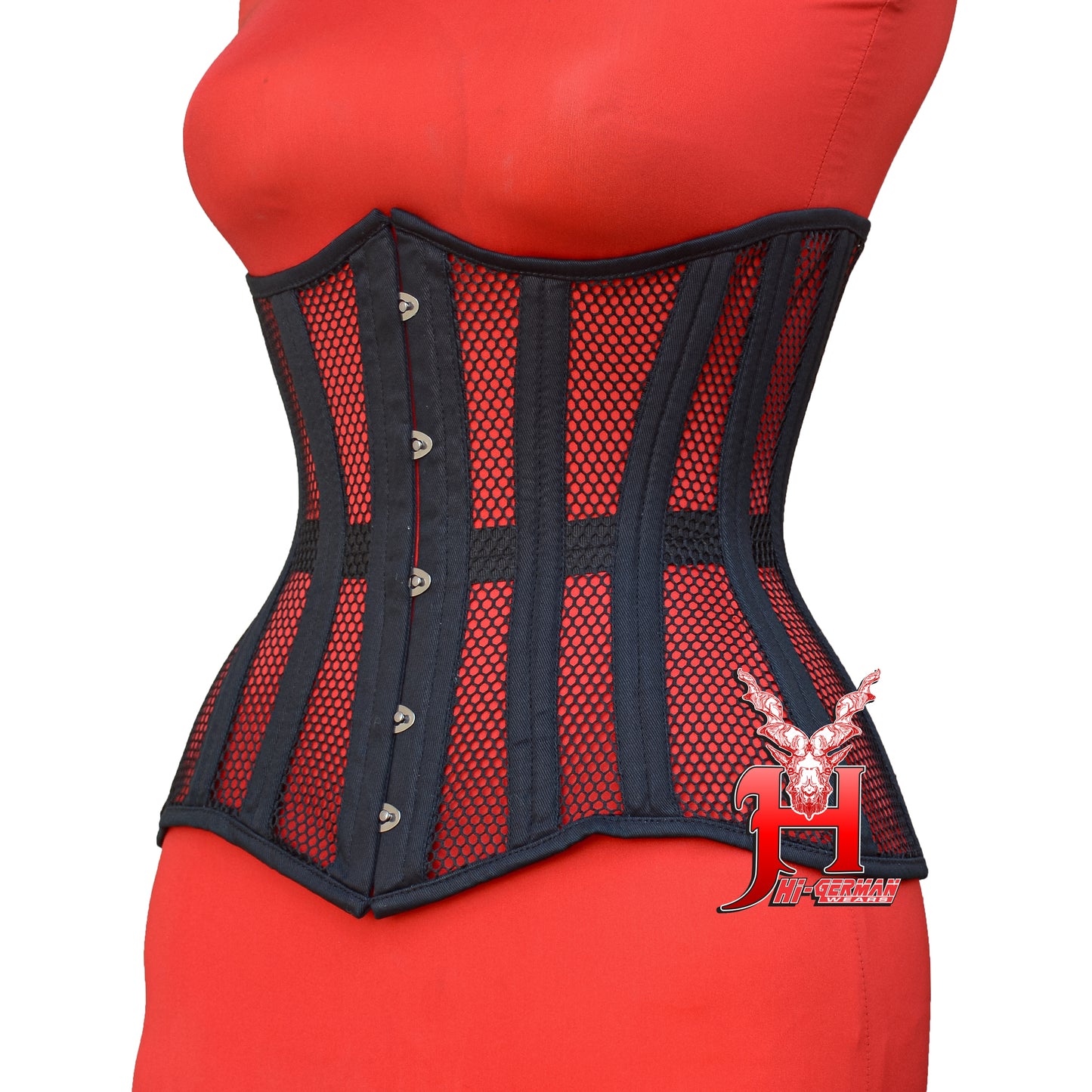Women’s Underbust Black Cotton Mesh Double Steel Boned Corset Unterbrust Korsett Damen