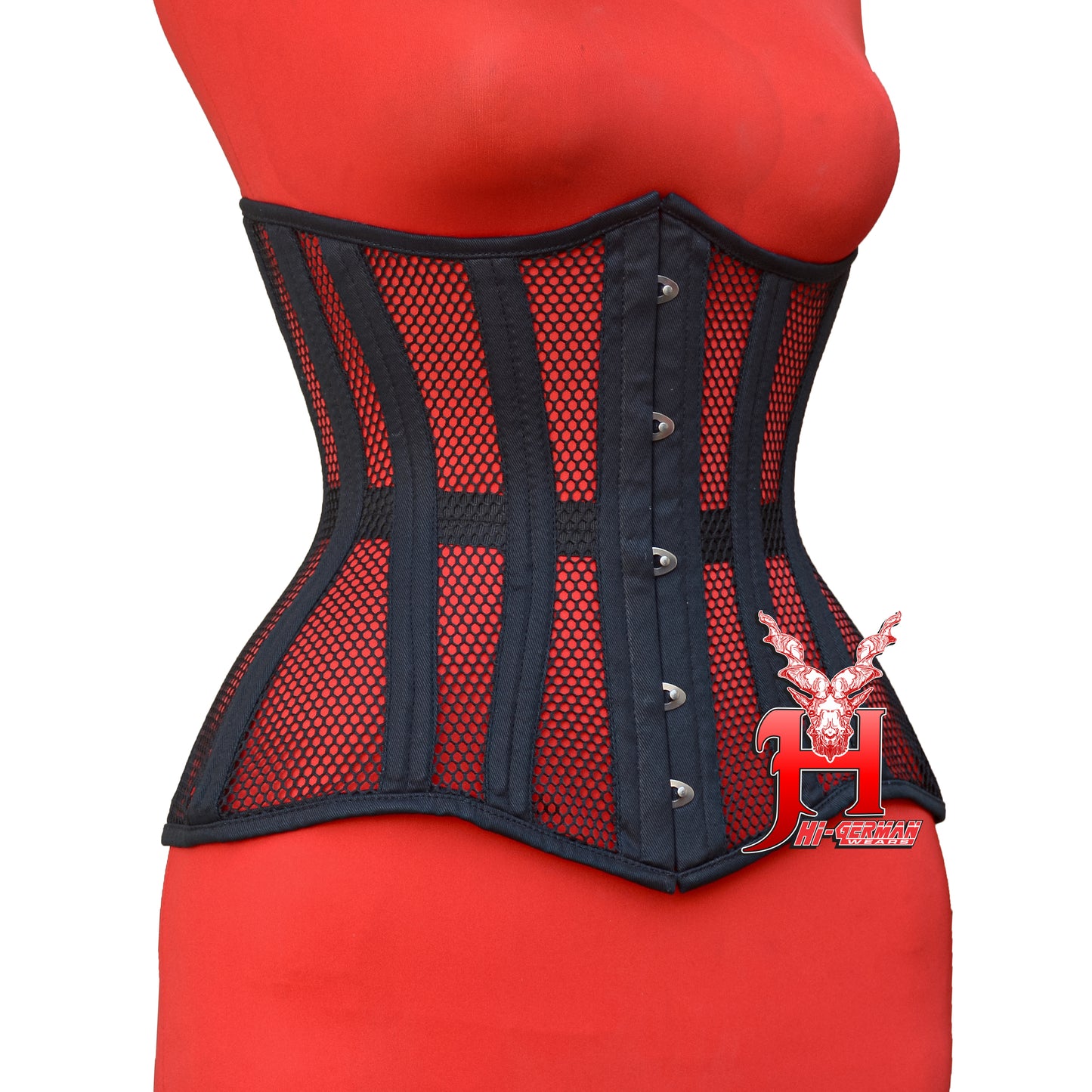 Women’s Underbust Black Cotton Mesh Double Steel Boned Corset Unterbrust Korsett Damen
