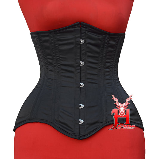 Women’s Underbust Black Satin Corset – Doppelstahl Unterbrust Korsett Waist Trainer