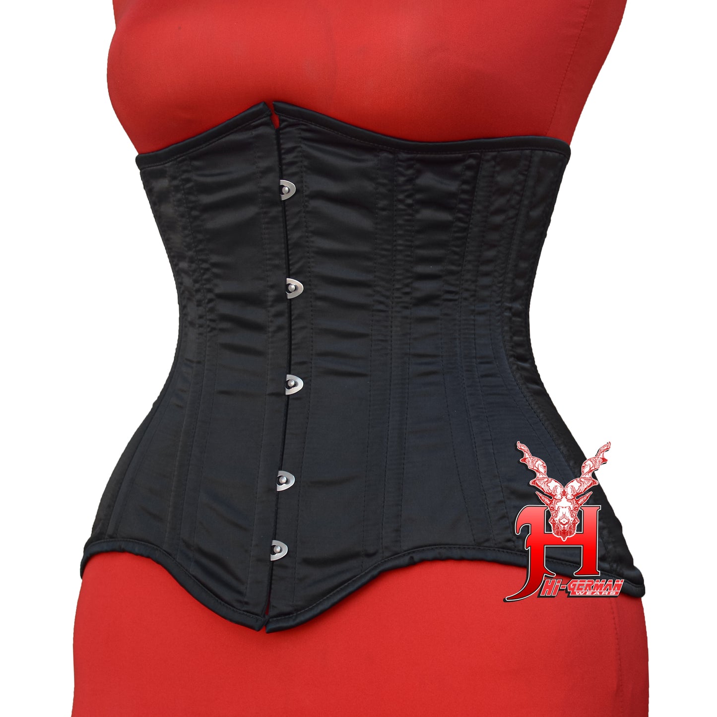 Women’s Underbust Black Satin Corset – Doppelstahl Unterbrust Korsett Waist Trainer